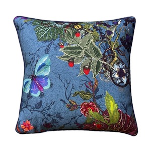 Cushions: Bloomsbury Garden Papillon Blue 45x45cm Piped Cushion