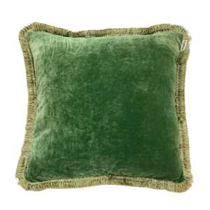 Emerald Green 55x55cm Fringed Velvet Cushion