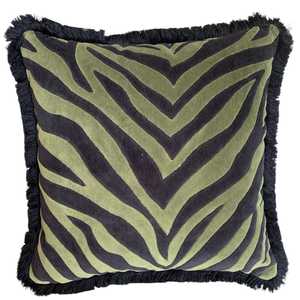 Gifts Over 200: Olive Tiger Stripe velvet 55x55cm Fringed Cushion
