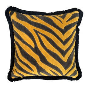 Gifts Over 200: Gold Tiger Stripe Velvet 50x50cm fringed Cushion