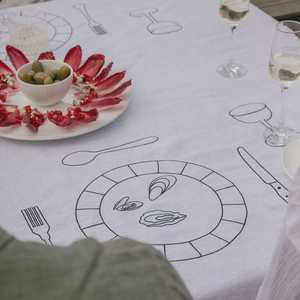 Gifts Over 200: White Soirée 100% Linen Embroidered Tablecloth