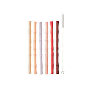 Oyoy: OYOY | Bamboo Silicone Straw - 6pk - Cherry Red / Vanilla