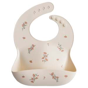 Mushie | Silicone Baby Bib - Pink Flowers