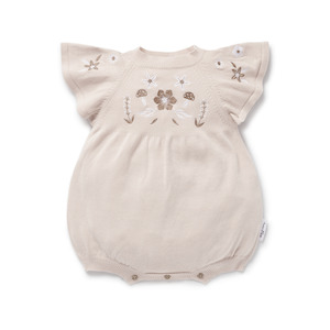 FLORAL EMBROIDERED OAT KNIT ROMPER || Sand | Aster & Oak