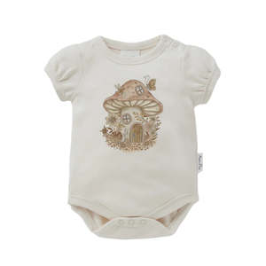 Aster And Oak: Mushroom House Print Onesie || Natural | Aster & Oak