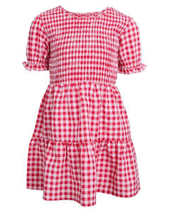 Dresses Skirts: Elsa Gingham Shirred Dress - Red | Eve Girl