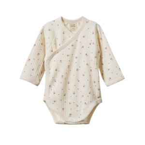 Bodysuits: LONG SLEEVE KIMONO BODYSUIT POINTELLE. Posey Blossom Print | Nature Baby