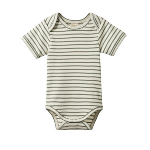 Bodysuits: SHORT SLEEVE BODYSUIT - Nettle Sailor Stripe | Nature Baby