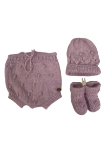 0-3M Pink Alpaca Bloomers + Hat + Booties Set | Ida & Ish