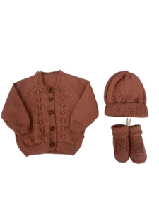 Hats Beanies 1: 0-3M Peach Alpaca Cardigan + Hat + Booties Set | Ida & Ish