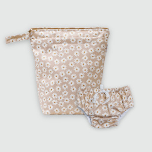 Luxe Wet Bag + Swim Nappy Set - Wild Daisy Greige