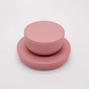 Silicone Dinnerware: Silicone Plate with Lid - Dusky Pink