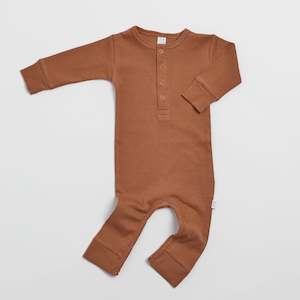 Organic Ribbed Romper - Clay