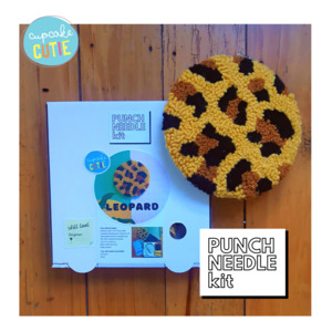 School Holiday Boredom Busters: Leopard print punch needle kit. Beginners kit with tool, yarn + instructions
