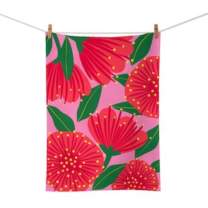 Bright Botanical Red Pohutukawa Tea Towel