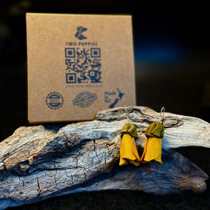 New: Golden Kōwhai Flowers Leather Drop Earrings