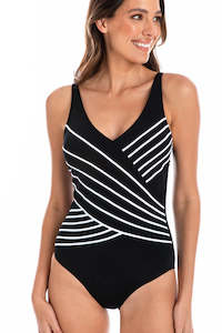 swimsuit: TOGS Chlorine Resistant Black Cross over Swimsuit