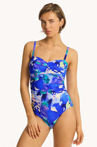 swimsuit: Sea Level Cascade Twist Bandeau One Piece Swimsuit (Cobolt)