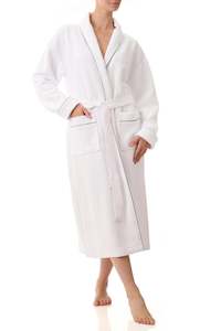 Dressing Gowns: Givoni 3SJ87 -Unisex  Mid Length  Wrap Gown (White)