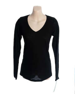 Merino Garments: Zenza 100% Merino Long Sleeve Top - V Neck 751TLV (Winter) (Black)
