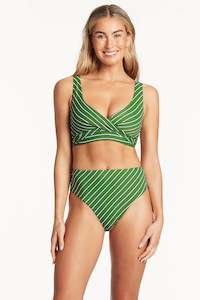 Bikini Tops: Sea Level Shoreline Cross Front Multifit Bikini Top  (Green stripe)