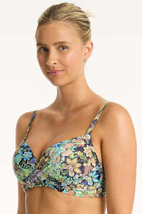Sea Level Wildflower Cross Front Moulded Cup Bikini Top (Sea)