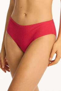 Bikini Bottom: Sea Level Honeycomb Mid Bikini Pant (Red)