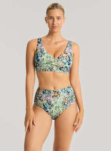Bikini Bottom: Sea Level Wildflower High Waisted Gathered Bikini Brief (Sea)