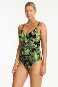 One Piece Swimsuit: Sea Level Lotus Tie Front DD/E Cup Swimsuit