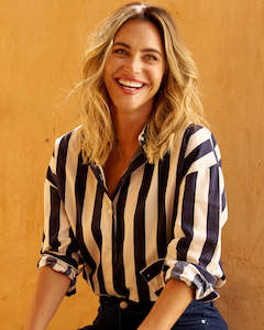 Betty Basics BB8288 Stripe Shirt - (Navy Stripe)