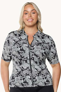 Capriosca Mono Paisley Chlorine Resistant Rash Vest (Black)