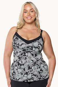 Capriosca Mono Paisley Chlorine Resistant Tankini Top (Black)