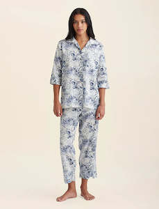 Pyjamas: Papinelle Toile De Jouy Crop PJ Set (French Blue)