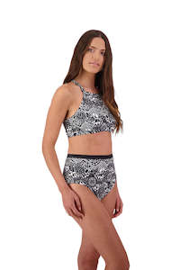 Bikini Bottom: Piha Bellagio Extra High Waisted Pant (Black & White)