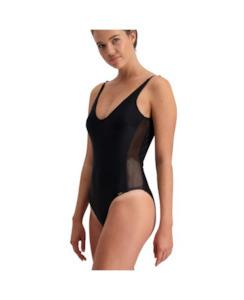 One Piece Swimsuit: Piha Side Mesh Swimsuit (Black)