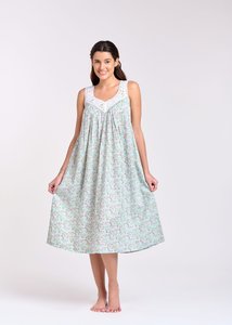 Sleepwear: Arabella MD410F8 Lace V Neck Nightie (Blue Mint Floral)