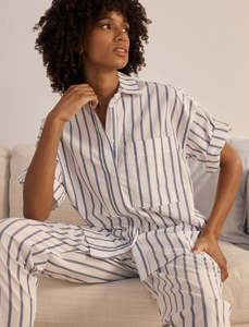 Papinelle Tyler Cotton Full Length PJ Set (White/Navy Stripe)