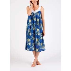 Nighties: Arabella MD410Q  Lace V-Neck Nightie  - (Navy Floral)