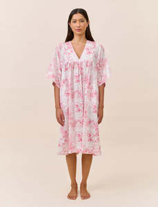 Nighties: Papinelle Toile De Jouy Kaftan Nightie (Pink Lemonade)