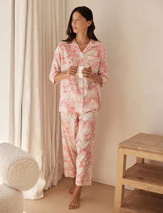 Papinelle Toile De Jouy Crop PJ Set (Pink Lemonade)