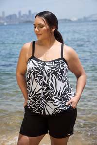 Genevieve Mastectomy Damask Blouson Tankini Top (Black/White)