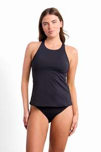 Poolproof Barbados Mastectomy Friendly High Neck Tankini Top - Chlorine Resistant (Black)