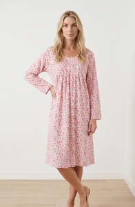 Alice & Lily AL/ND-617 stretch knit winter Long Sleeve Floral Nightie (Pink Floral)