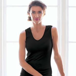 Merino Garments: Zenza Sleeveless V Neck  merino Wool Tank Singlet (Black, Winter White)
