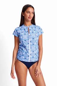 Sunseeker Cowboy Short Sleeve Mastectomy Rashie - Blue