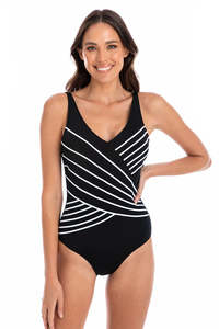 TOGS Chlorine Resistant Mastectomy Friendly Cross over Swimsuit (Black)