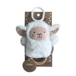 OB Designs Baby Rattle & Teething Ring - Leesa Lamb (White)