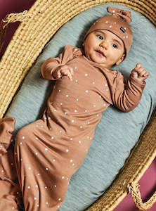 Knotted Beanie and Bootie Set, Biscotti Speckle
