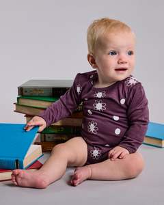 Lfoh Winter 25 Baby: Riley Bodysuit - 100% Merino Wool, Plum Daisy