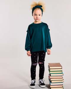 Lfoh Winter 25 Girls Pre Order: Eden Frill Top - 100% Merino Wool, Pine
